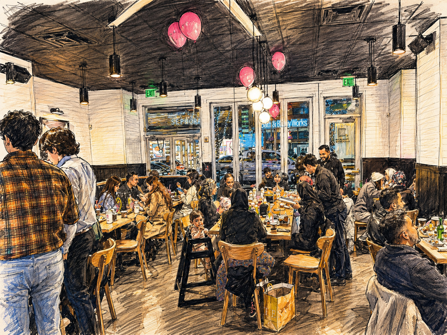 Families dining at Char'd